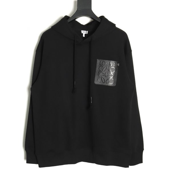 Loewe Hooded Sweatshirt With Leather Pocket With Embossed Logo On The Chest Black