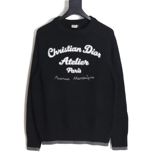 Dior Bow Letter Embroidered Round Neck Sweater
