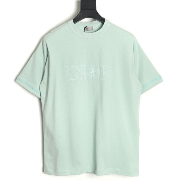 Dior Stone Island Logo Set With Embroidery On The Sleeve In Aqua Green