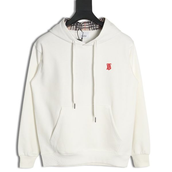 Burberry Classic Embroidered Letter Logo Check Lined Hoodie White