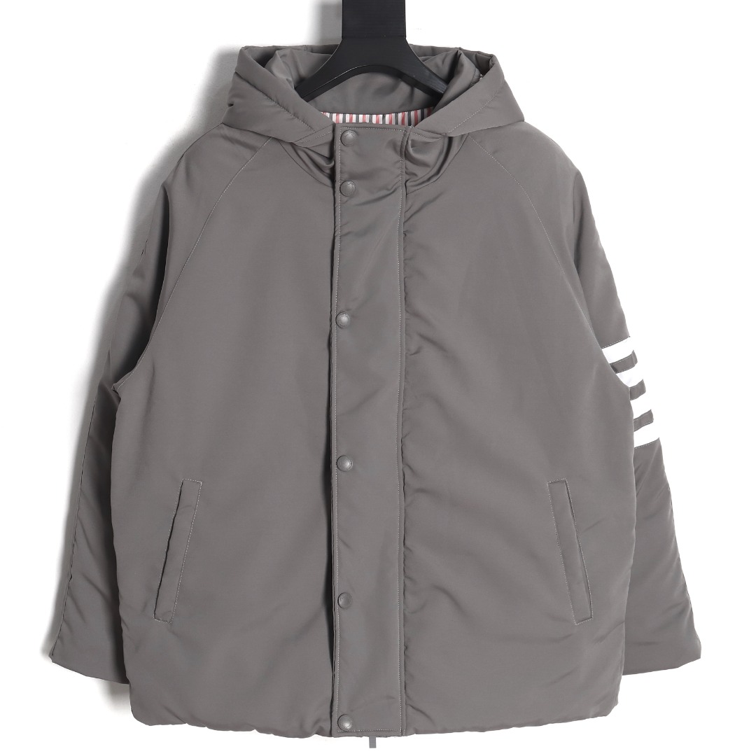 Thom Browne Classic Four Bar Parka Coat Gray