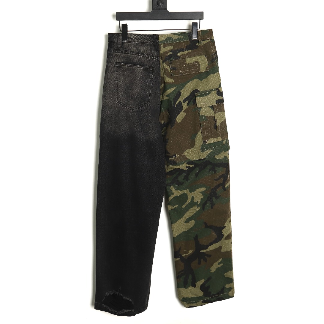 Balenciaga Camo Stitching Wide Leg Denim Pants - Image 2