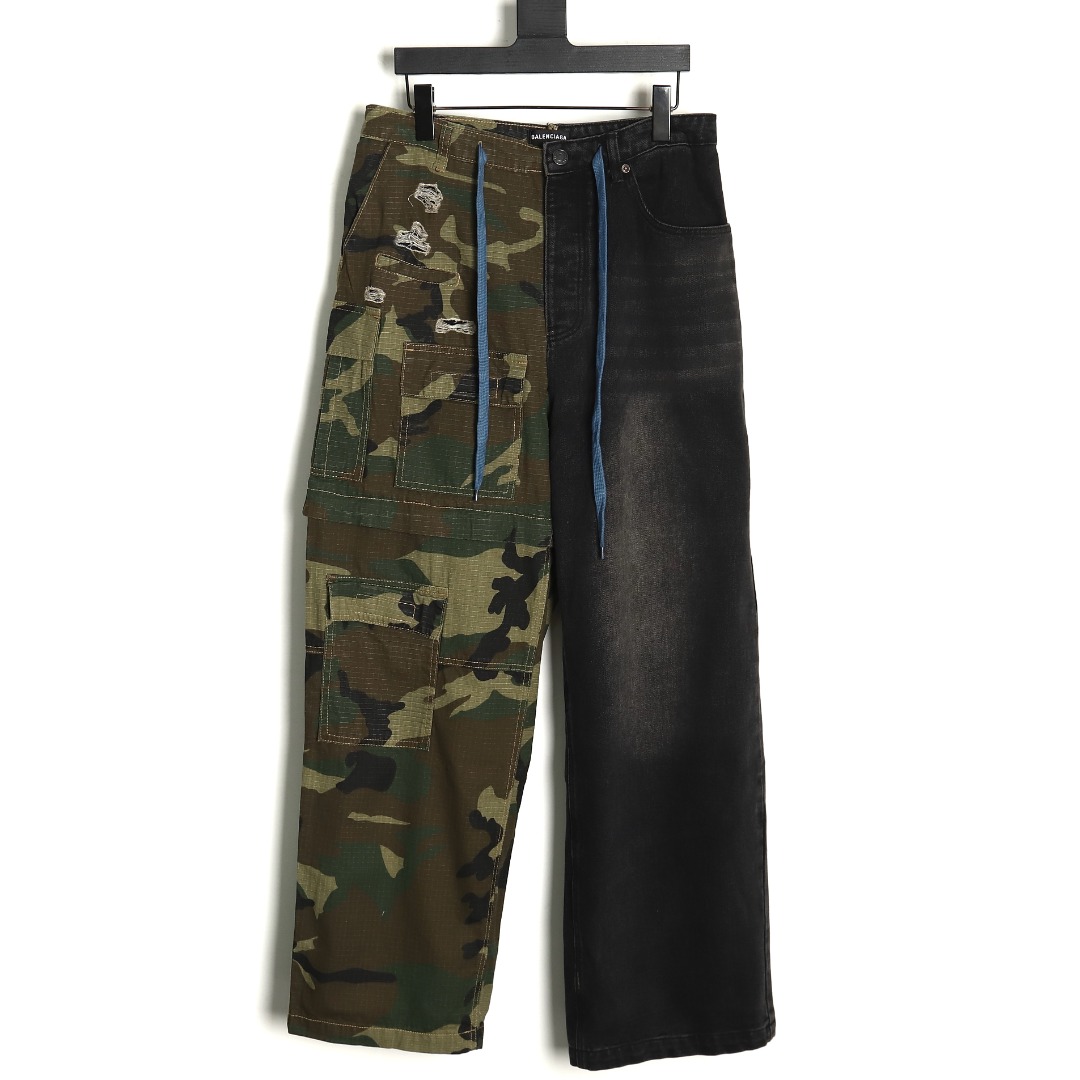 Balenciaga Camo Stitching Wide Leg Denim Pants