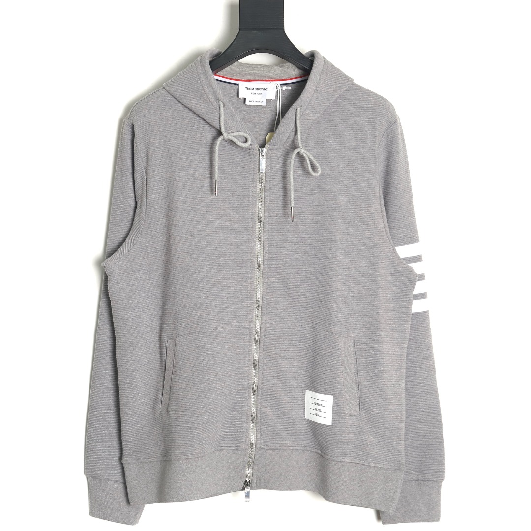 Thom Browne Gray Jacket With Waffle Zipper And Waves