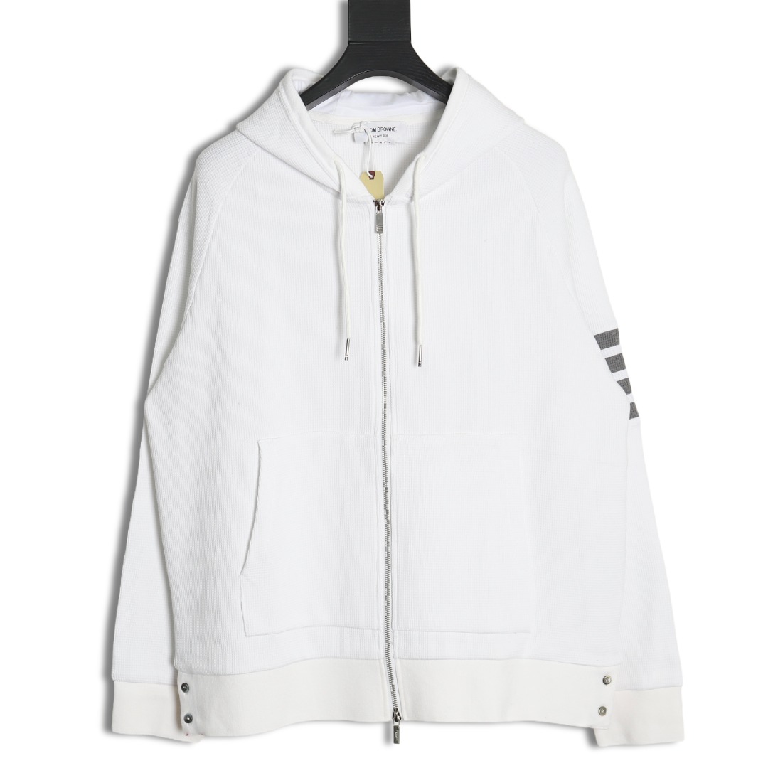 Thom Browne White jacket with waffle zipper and waves