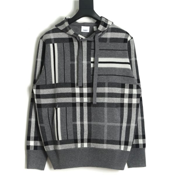 Burberry Gray Striped Knit Hoodie
