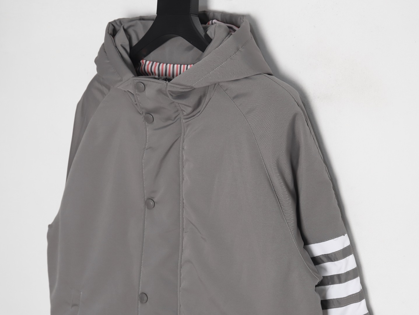 Thom Browne Classic Four Bar Parka Coat Gray - Image 3