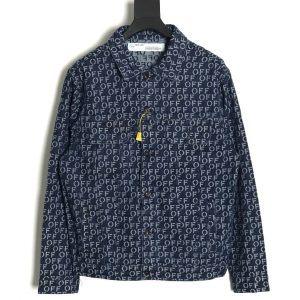 Off White Denim Jacket in OFF Jacquard Denim With Print