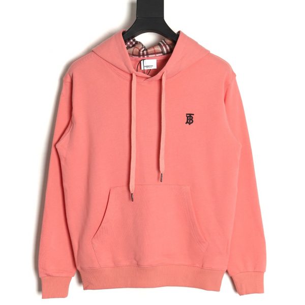 Burberry Classic Embroidered Letter Logo Check Lined Hoodie Pink