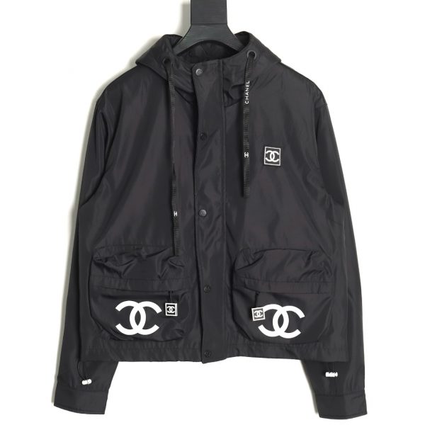 Chanel Retro Zip-up Hooded Windbreaker With Embroidered Slogan