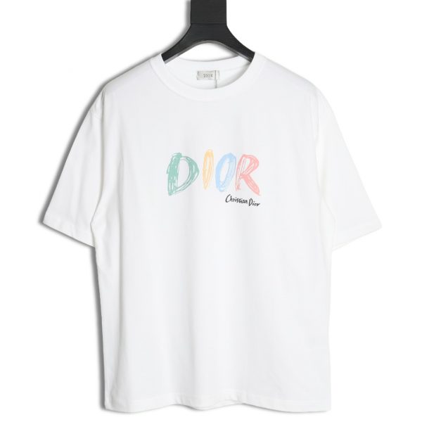 Dior color letter digital printing round neck short sleeve