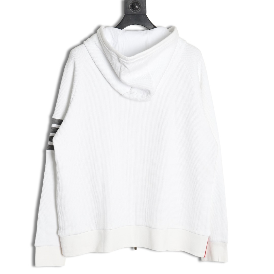 Thom Browne White jacket with waffle zipper and waves - Image 2