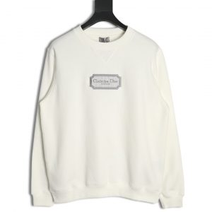 Dior Velvet Crewneck Sweatshirt White With Embroidered Silver Label