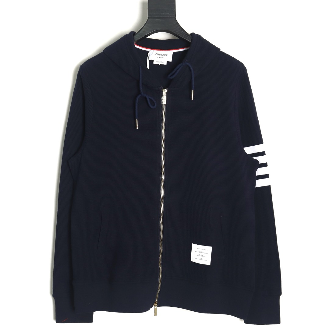 Thom Browne Black Wavy Waffle Zip Jacket