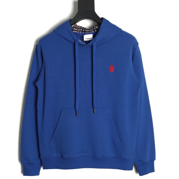 Burberry Classic Embroidered Letter Logo Check Lined Hoodie Blue