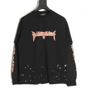 Balenciaga Black Two-Piece Long-Sleeved T-Shirt with Letter Print and Flame Logo