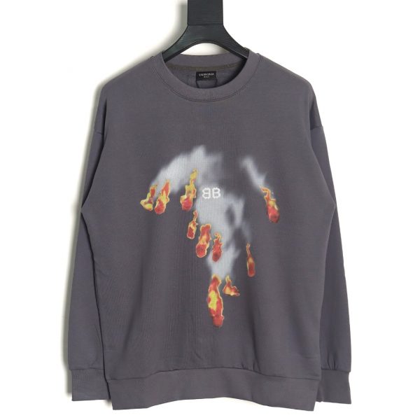 Balenciaga Gray Flame Print Crew Neck Sweatshirt