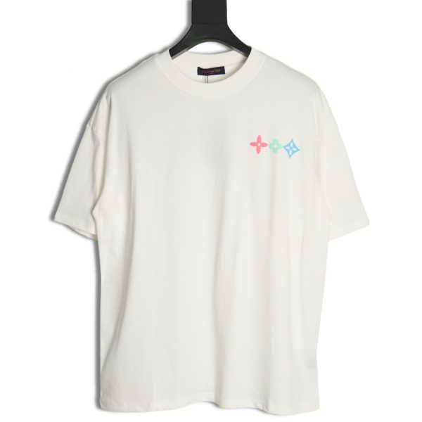 Louis Vuitton Short-sleeved T-shirt With Coloured Geometric Letter Print On The Back And Three Flowers