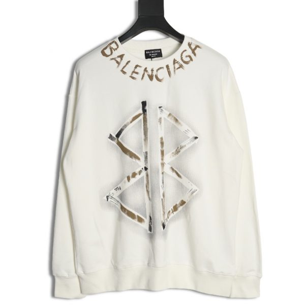 Balenciaga Hand Painted Double B Print Crew Neck Sweatshirt White