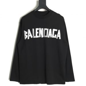 Balenciaga Black Long Sleeve Washed Distressed T-Shirt with Print