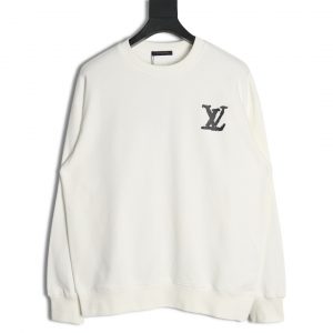 Louis Vuitton Hand Painted Graffiti Letters Logo Crew Neck Sweatshirt White