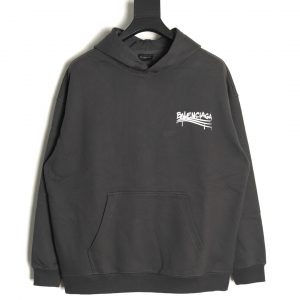 Balenciaga Paris Family Logo Letter Print Hoodie with Graffiti Parody in Black
