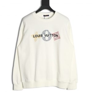 Louis Vuitton Classic White Embroidered Four-leaf Clover Logo Crew Neck Sweatshirt