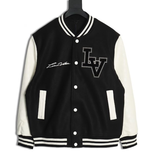 Louis Vuitton Black Diamond Letter Baseball Jacket