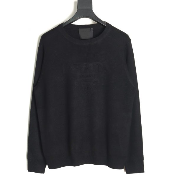 Prada Embossed Black Crewneck Sweater