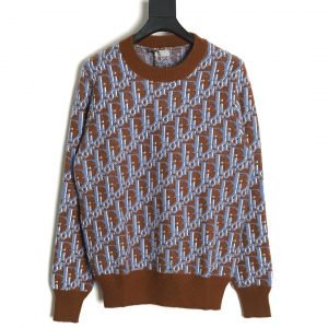 Dior Antique Flower Jacquard Crew Neck Sweater Blue