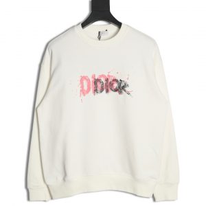 Dior Hand Painted Graffiti Ink Letter Print Crew Neck Cropped Sweatshirt in White