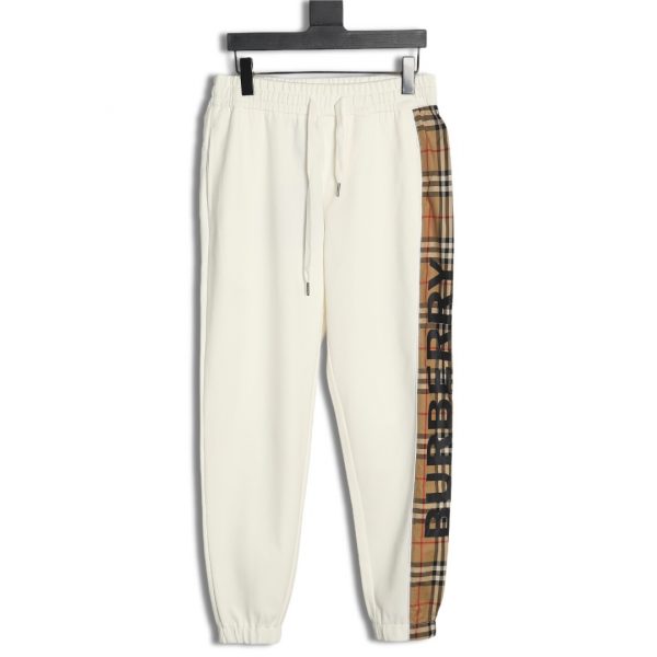 Burberry White Checkered Pants With Side Logo