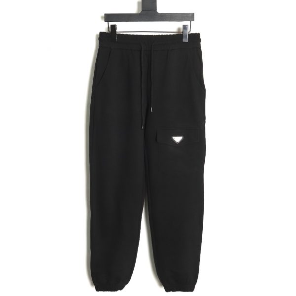 Prada Metal Triangle Logo Cuffed Trousers with Knee Pockets