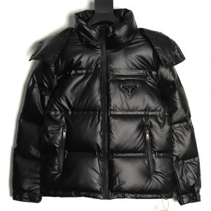 Prada Classic Triangle Logo Hooded Detachable Down Jacket Black