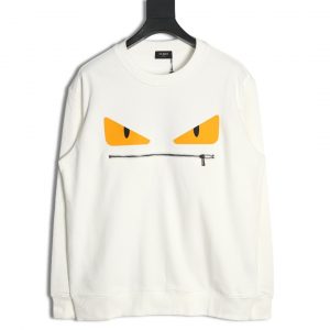 Fendi Little Monster Rubber Eye Zip Up Crew Neck Sweatshirt