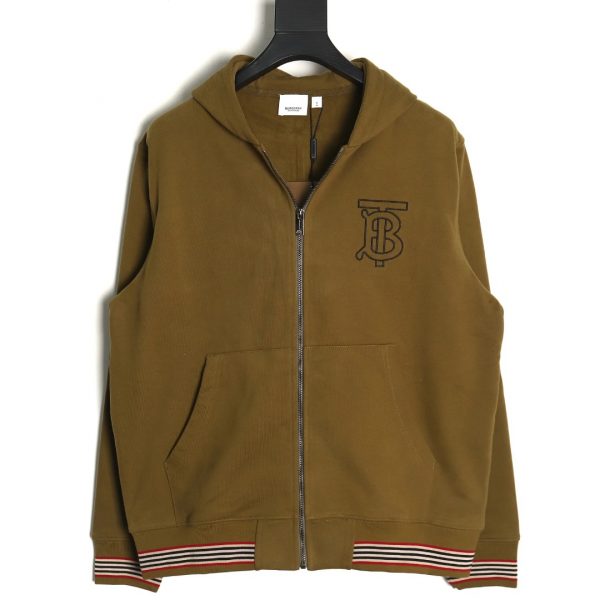 Burberry Embroidered Stripe Fleece Zip Hooded Jacket