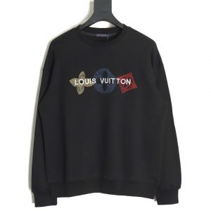 Louis Vuitton Classic Black Embroidered Four-leaf Clover Logo Crew Neck Sweatshirt