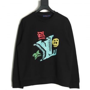 Louis Vuitton Black Graffiti and Vintage Flowers Crew Neck Sweatshirt