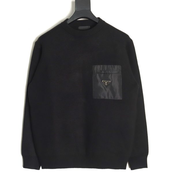 Prada Long Sleeve Knit Sweater With Triangle Logo Pocket