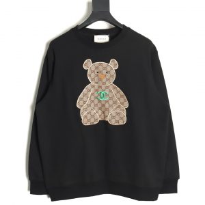 Gucci Black Crew Neck Sweatshirt with Bear Embroidery on Chest