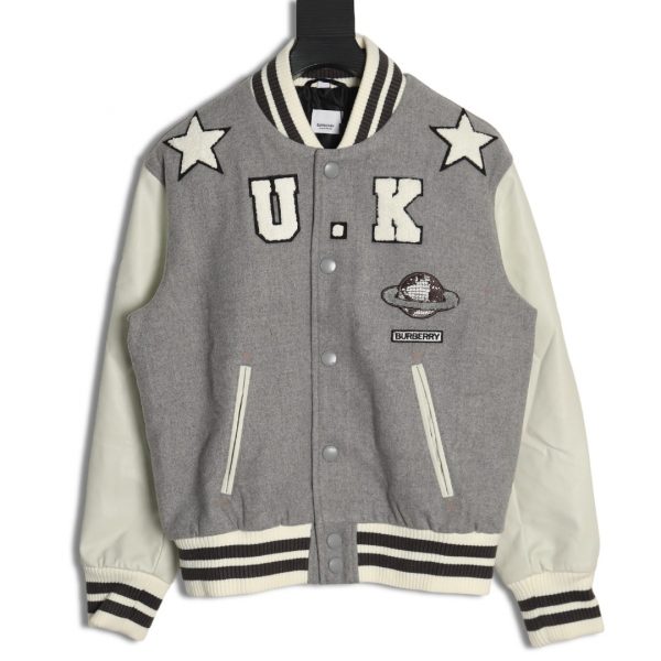 Burberry Wool Gray Stitching Baseball Jacket