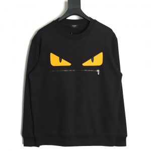 Fendi Black Crew Neck Zip Up Sweatshirt with Little Monster Rubber Eyes