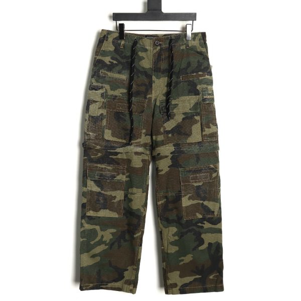 Balenciaga Paris Family Flared Cotton Camouflage Jumpsuit