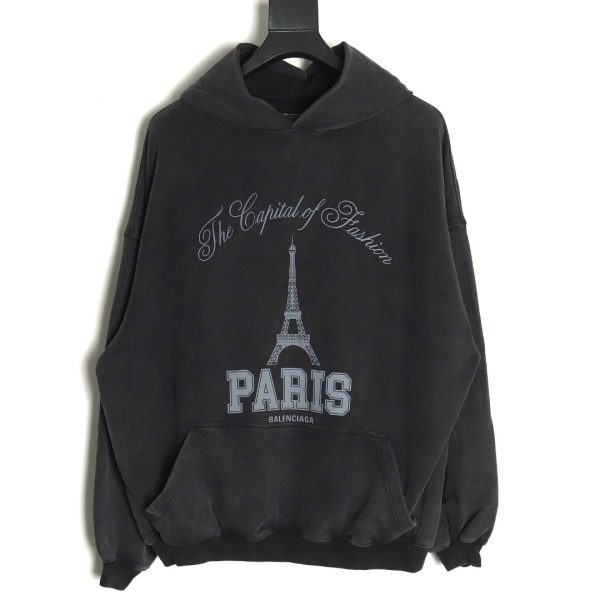 Balenciaga Tower Print Washed Hoodie