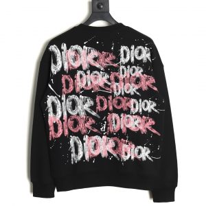 Alternative view of Dior Hand Painted Graffiti Ink Letter Print Crew Neck Cropped Sweatshirt in Black