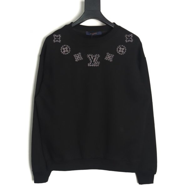 Louis Vuitton Sweatshirt Black With Embroidered Logo Round Neck