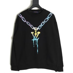 Louis Vuitton Gradient Necklace Pendant Print Crew Neck Black Sweatshirt