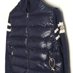 Alternative view of Moncler Blue Down Jacket with Wool Knit Stitching
