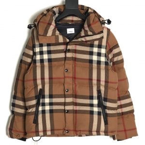 Burberry High Neck Checked Down Jacket with Detachable Sleeves