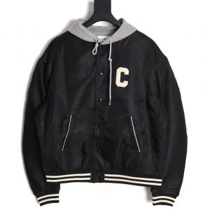 Celine new hooded cotton jacket with embroidered letters Black
